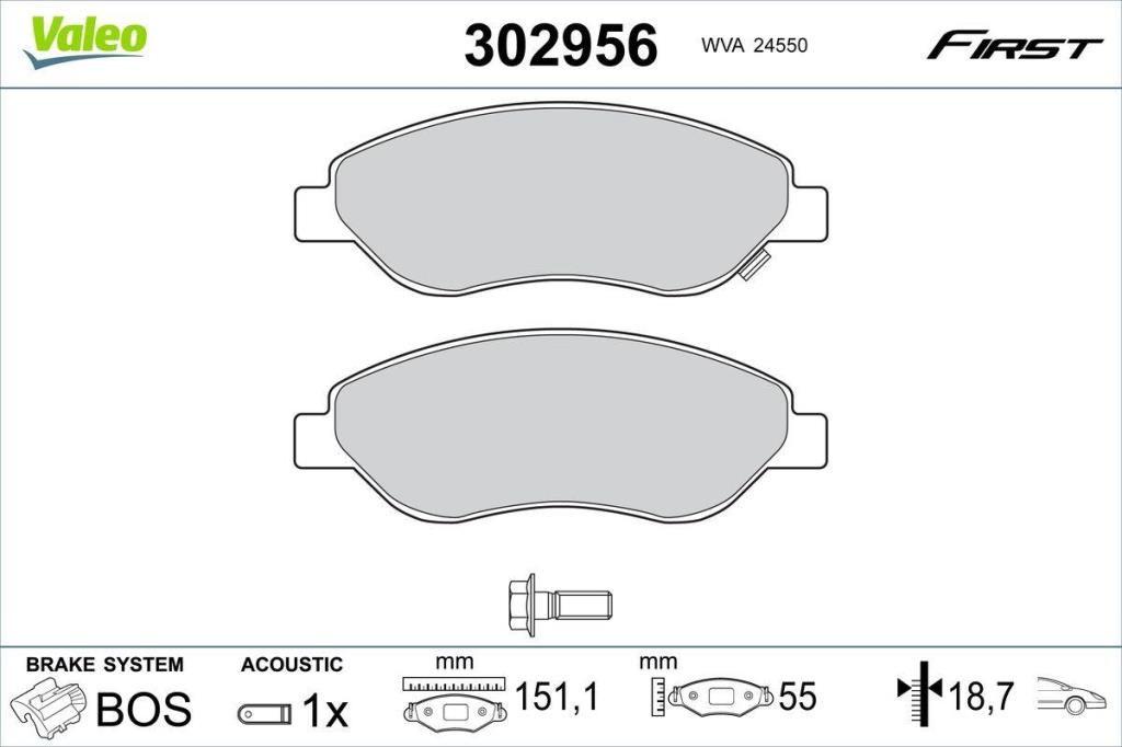 Jeu de 4 plaquettes de frein VALEO ref. 302956
